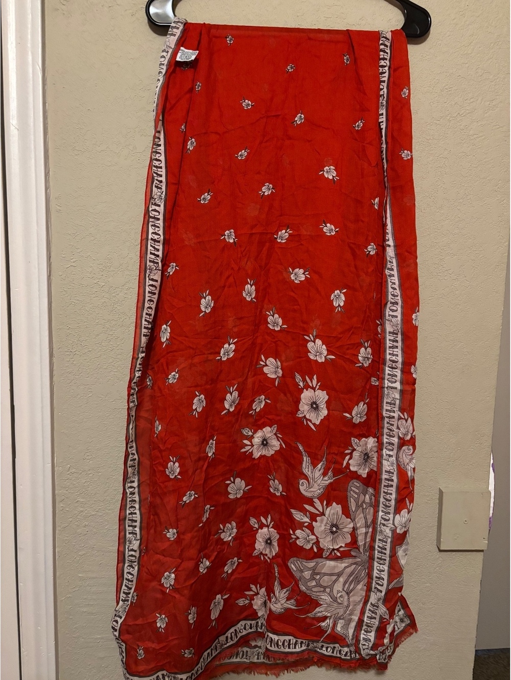 Longchamp Red Floral Modal and Silk Scarf